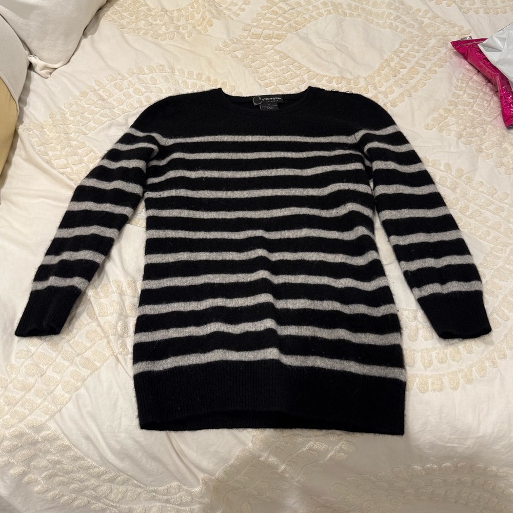 Cashmere Striped Black and Gray Crewneck Sweater